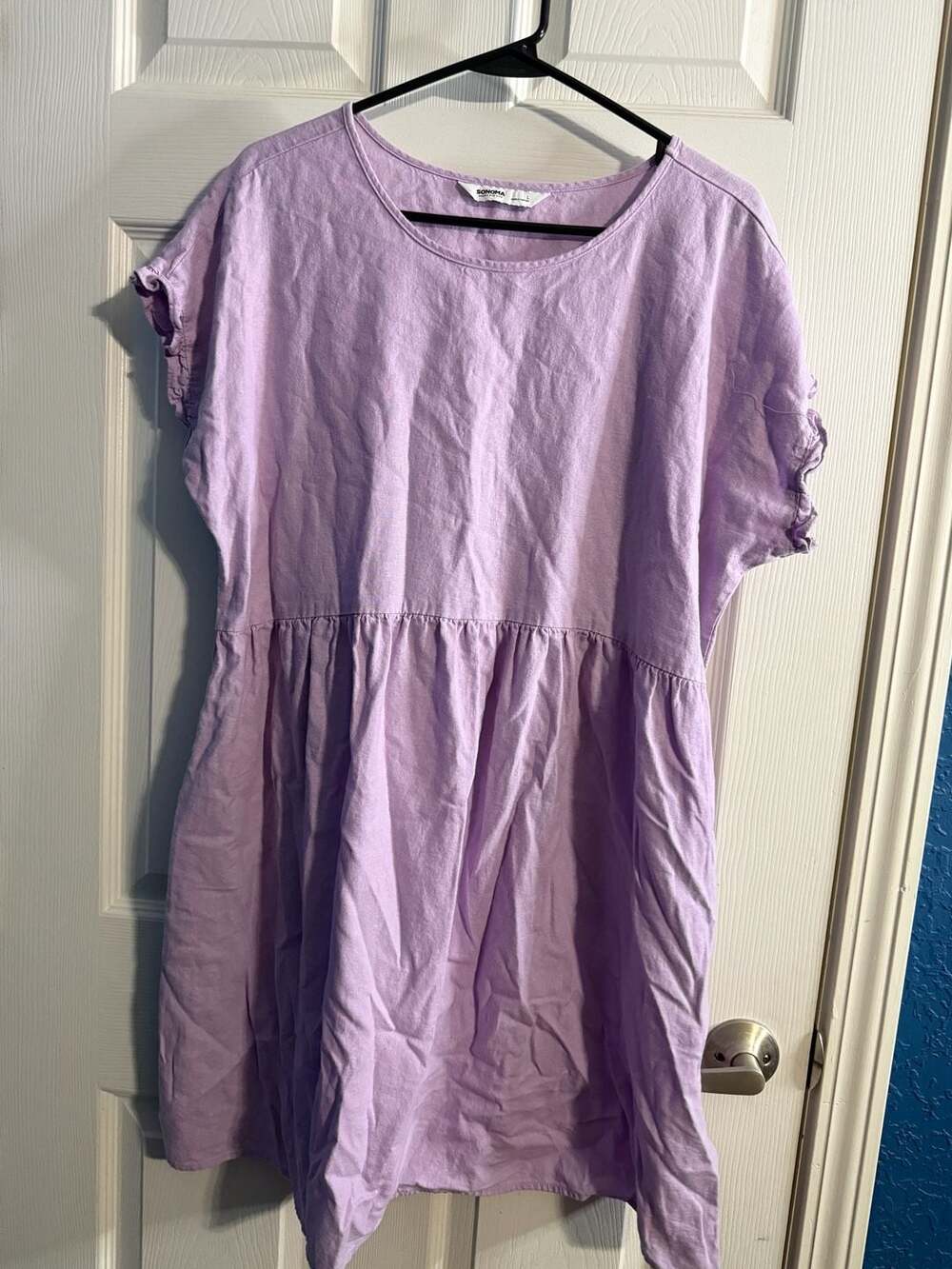 Sonoma Goods for Life Women's Lilac Purple Linen-Blend Babydoll Dress with Pocke